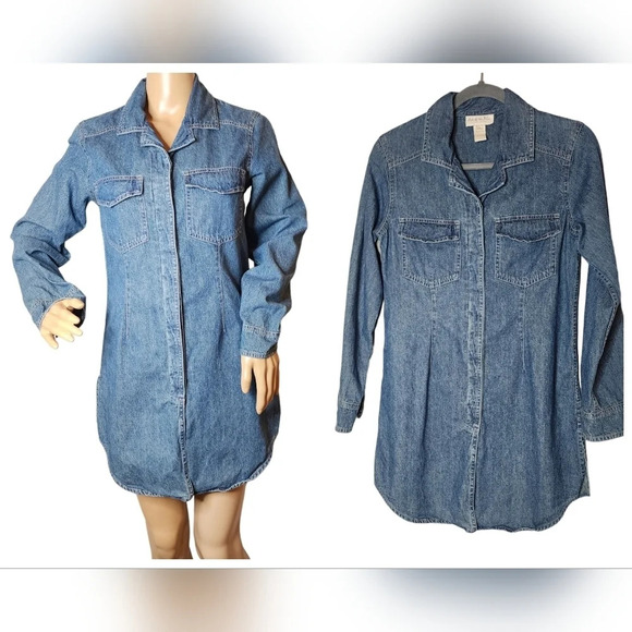 J. Jill Out of the blue denim mini dress tunic.  L/S button front. Size XS - Picture 1 of 14